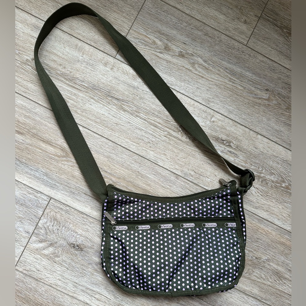 LeSportSac Crossbody Bag Olive Green Pink Polka Dots